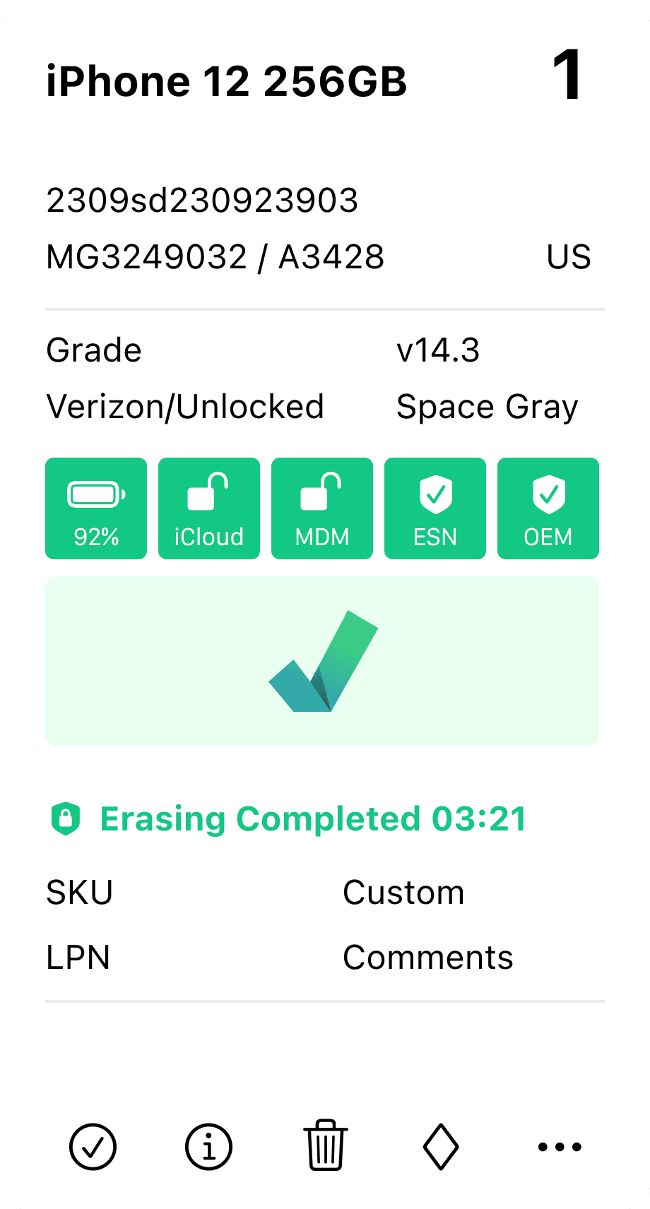 Phonecheck 3 device card UI