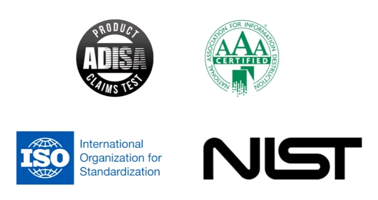 ADISA, NAID AAA Certified, ISO, and NIST data-erasure standards