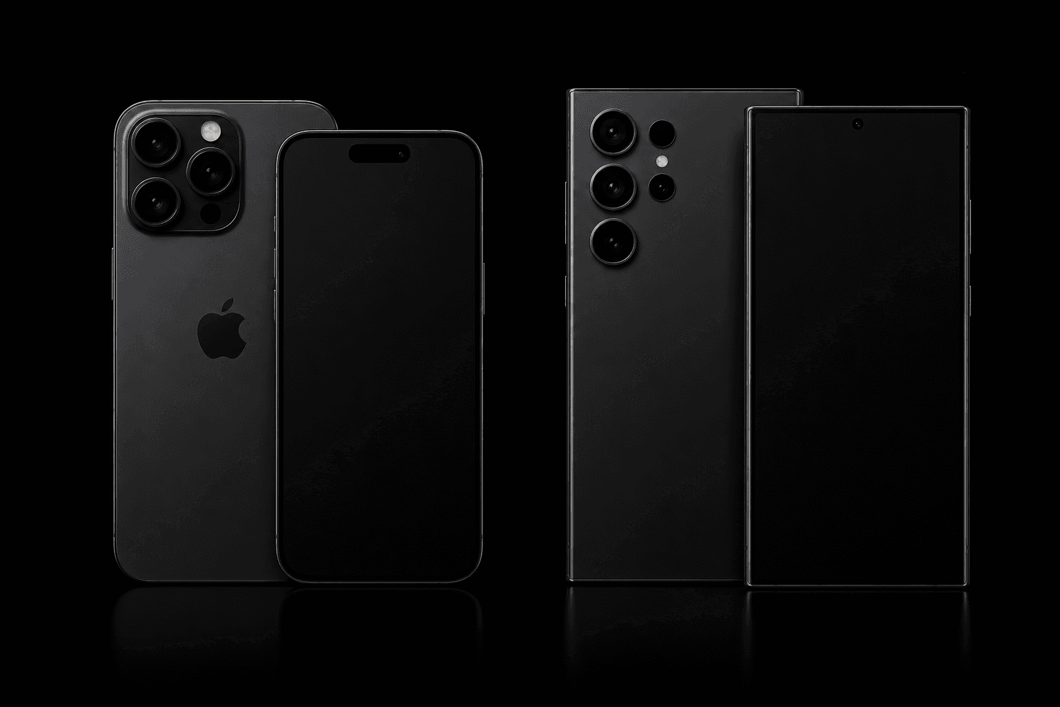 Phones — iPhone Pro and Samsung Galaxy on black