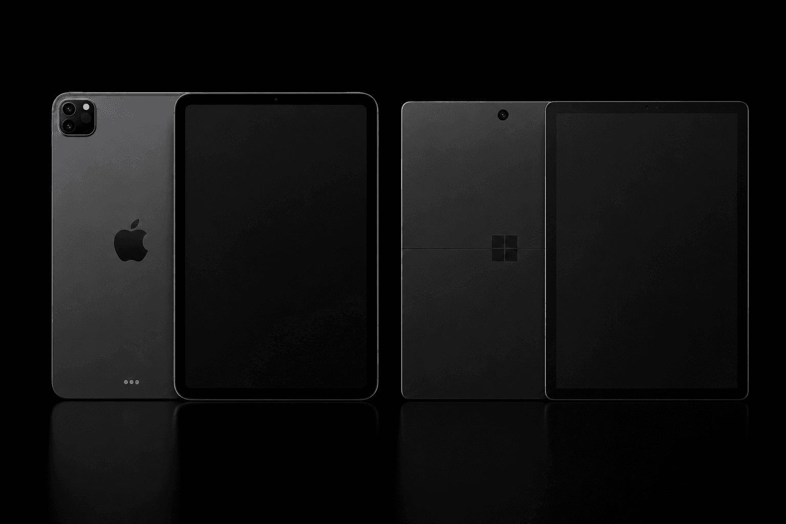 Tablets — iPad Pro and Surface on black