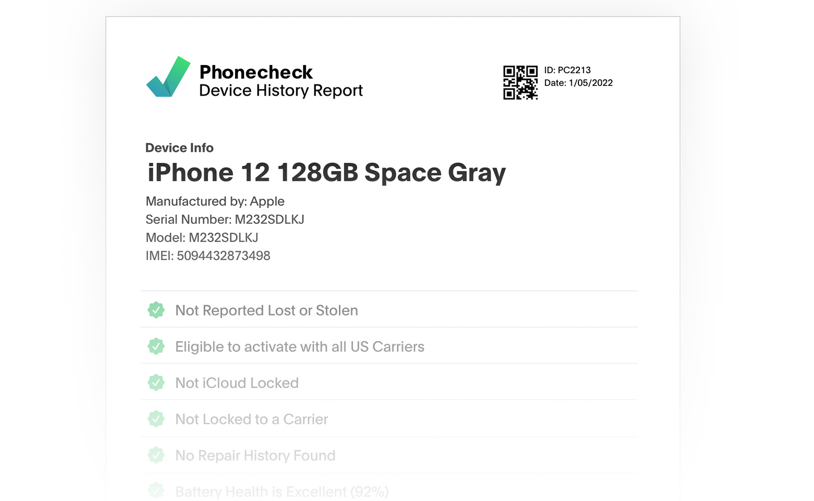 The Device History Report by Phonecheck 
