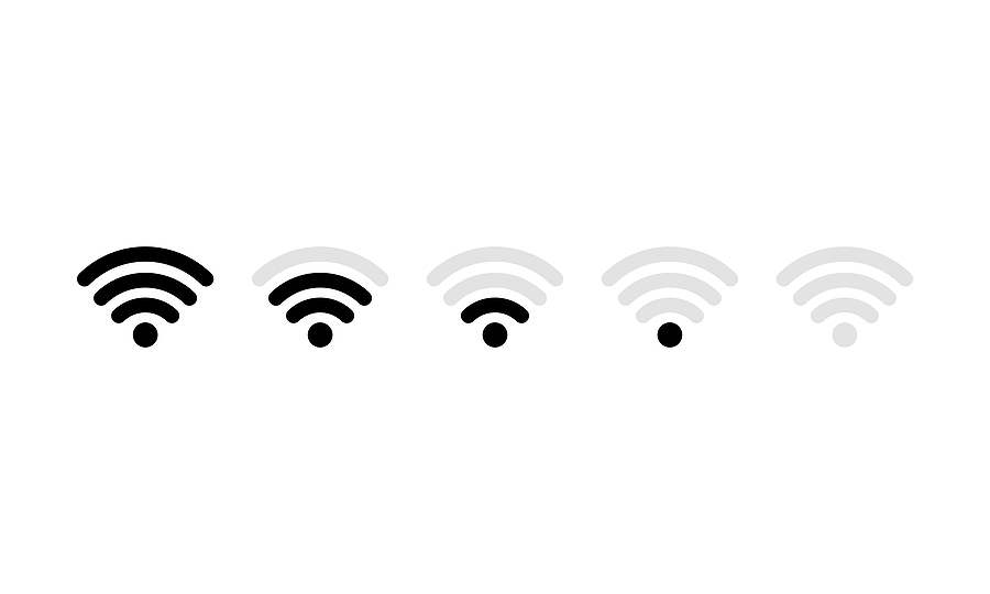 five WiFi signal icons in a row, each with decreasing strength from left to right