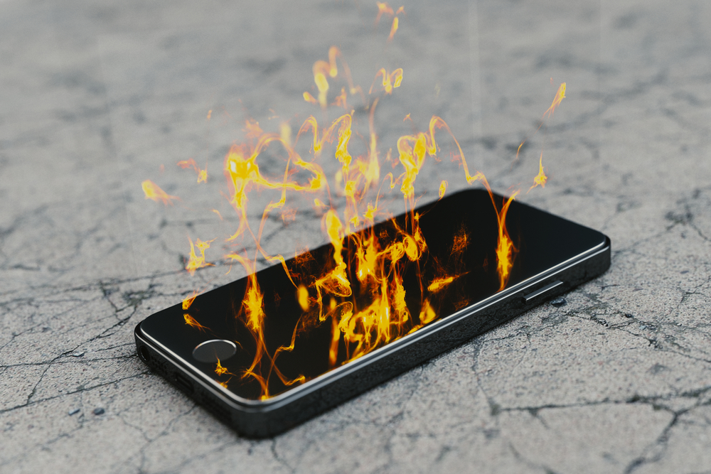 mobile phone with flames