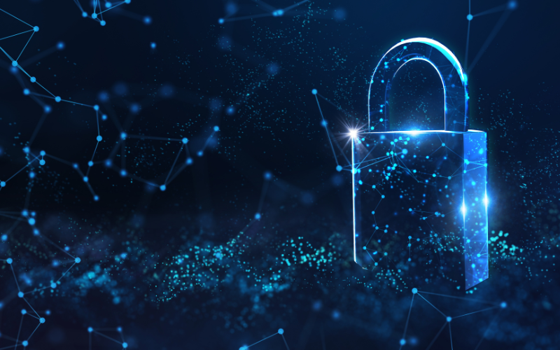 padlock on blue screen